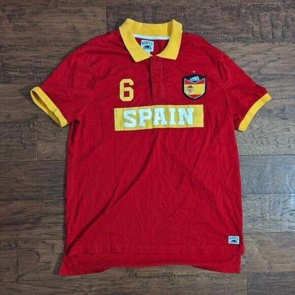 Roots Spain Rugby Polo Shirt Red Yellow XL - Picture 4 of 8
